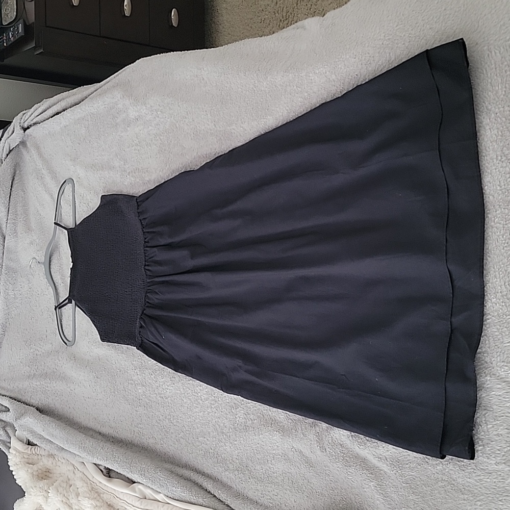 Joie Navy Blue Midi Dress with Smocked Bodice